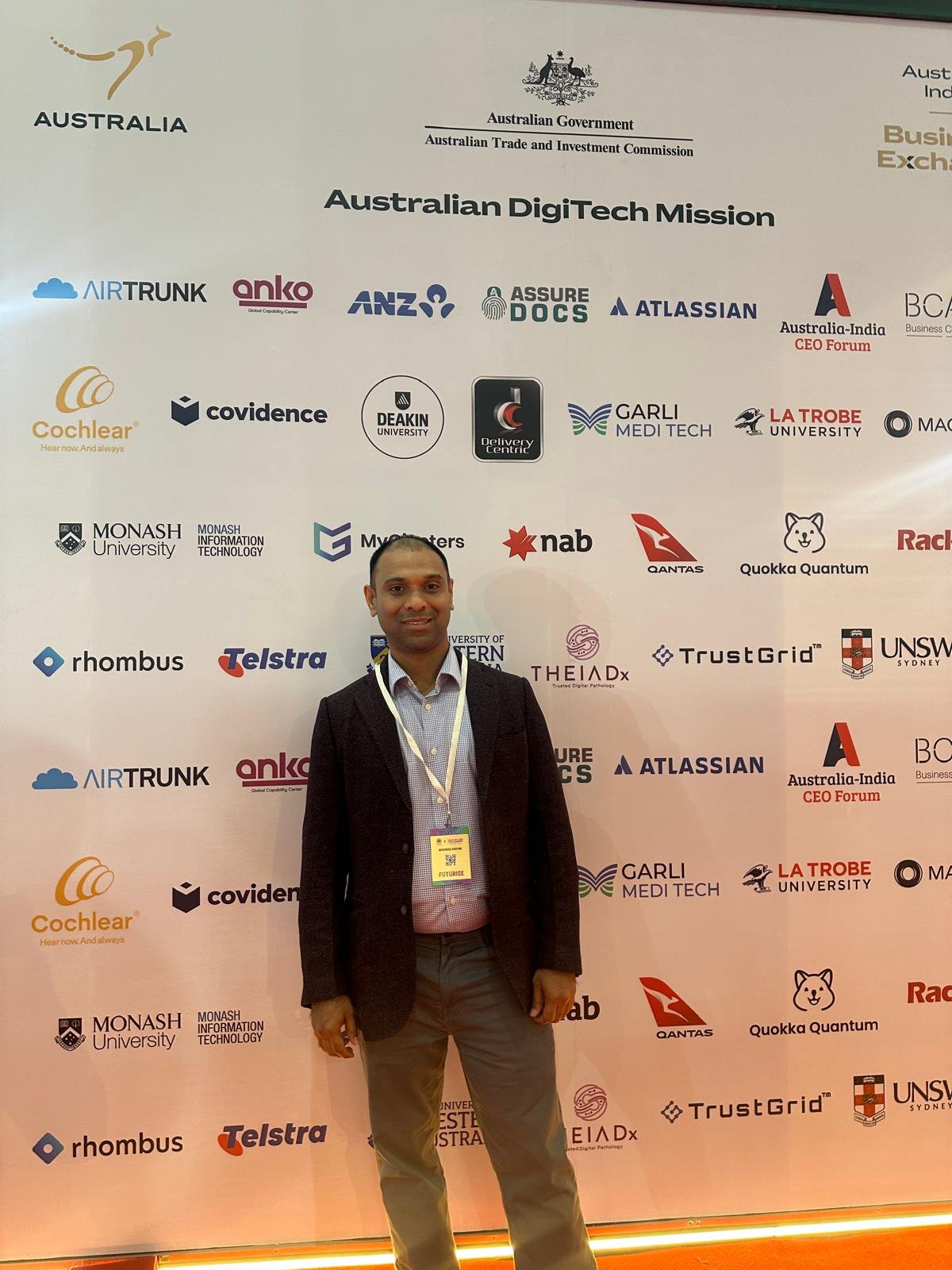 Mahipal Katha at Australian DigiTech Mission government backdrop